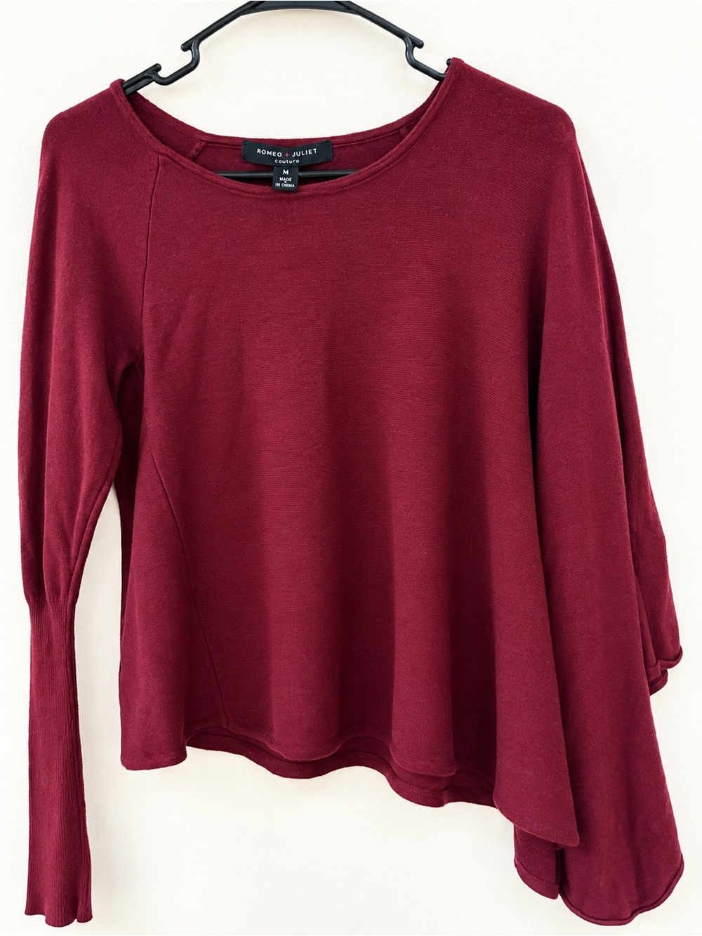 Romeo & Juliet Couture Wine Red Asymmetric Swing Sweatshirt